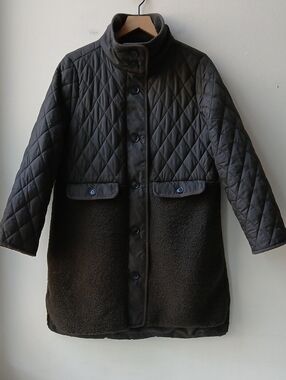 Loft Sherpa Quilted Midi Jacket Moss Green Women's Medium Petite
